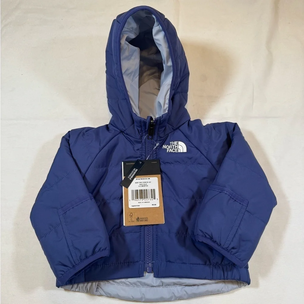 NWT North Face Baby 0-3M Cave Blue & Periwinkle Reversible Baby Puffer Jacket